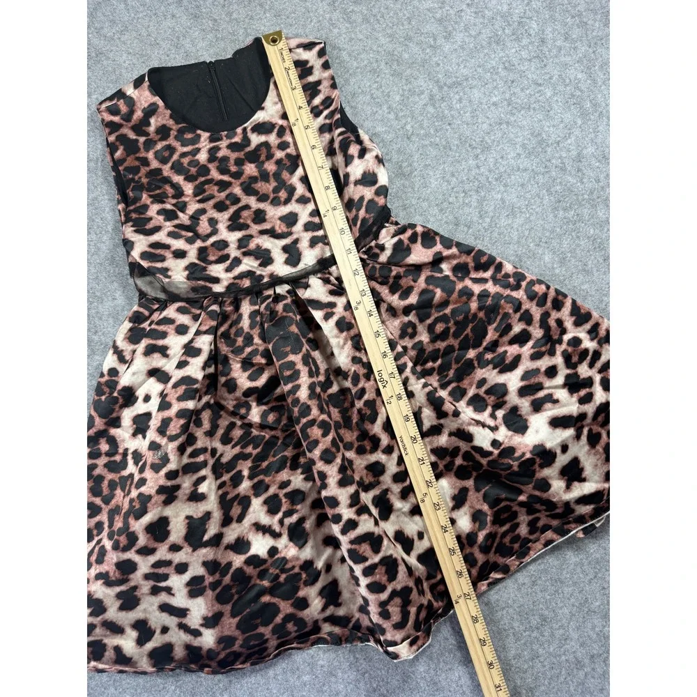 Unbranded Leopard Print Fit and Flare Girls Dress Size 6 Brown Satin Formal